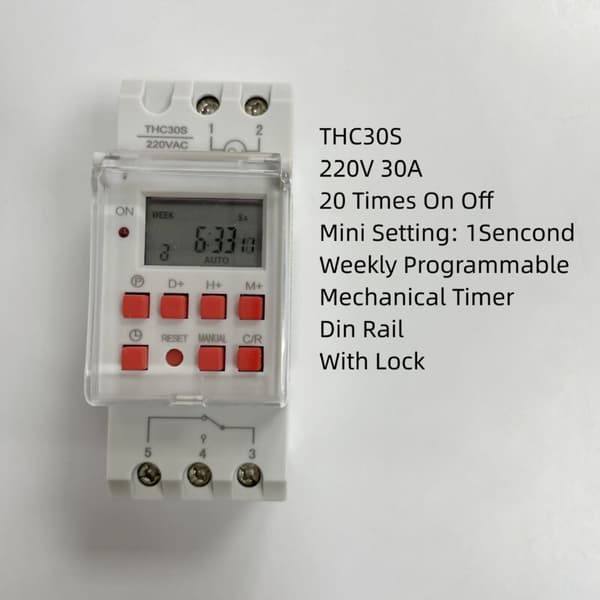 Digital timer til 30A elvandvarmer, 220V, 1-sekunds timer, LCD-skærm, 35mm skinne montering