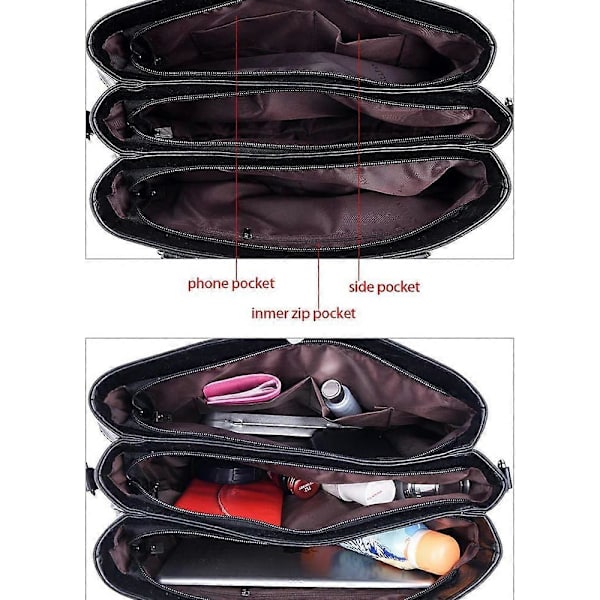 Håndtasker til damer Top Handle Læder Skuldertaske Crossbody Tasker Dame Tote Messenger Designer Tasker (Sort)