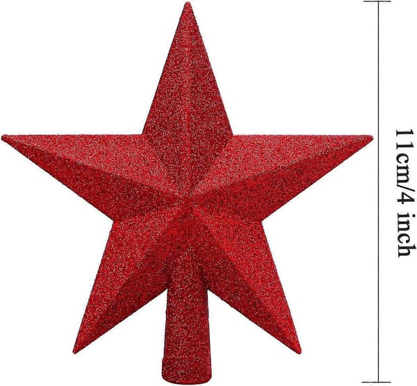 Liten glitter juletretopp - Knusesikker stjerne (Rød, 11 cm)