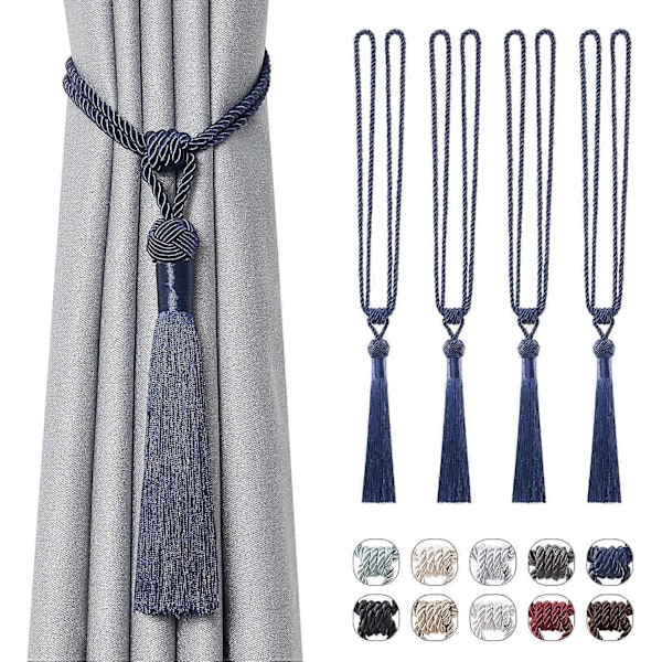 lly 2 kpl Pitkät Hapsunauhat Verhoille Käsintehdyt Punotut Köysisolmut Verhojen Kiinnikkeet Eurooppalaiseen Tyyliin Koristeelliset Verhonpidikkeet Kotiin ja Toimistoon Tuulta Vastaan Dark Blue 4 Pack