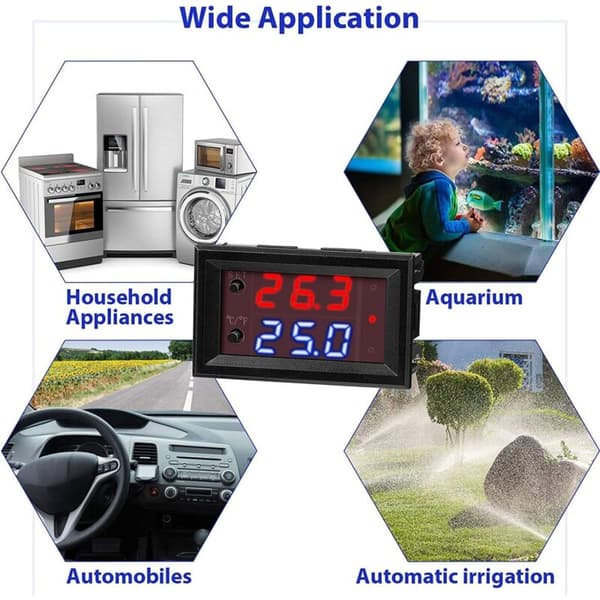 Programmerbar 12V DC temperaturregulator -50-110℃, röd/blå LED-displaymonitor
