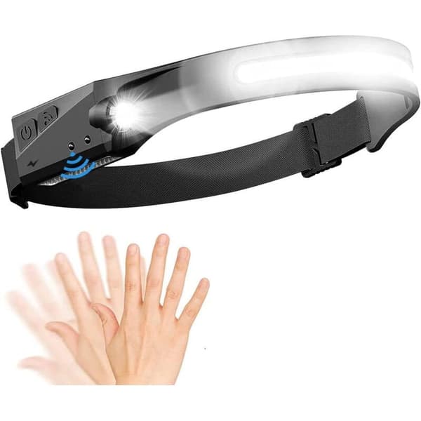 USB oppladbar LED-hodelykt, kraftig USB-hodelykt, COB & XPE intelligent sensor supersterk 230° hodelykt med 5 lysmoduser, IPX4