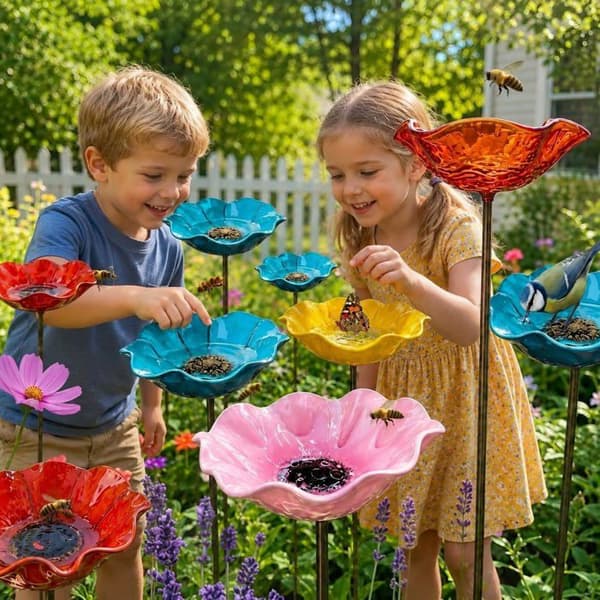 Fågelmatare - 1 styck - Metall - Blomformad - För trädgård och uteplats - Röd Gul Blå
