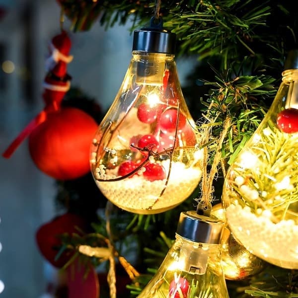 5 stk. hængende juletræskugler med LED-lys hængende jul