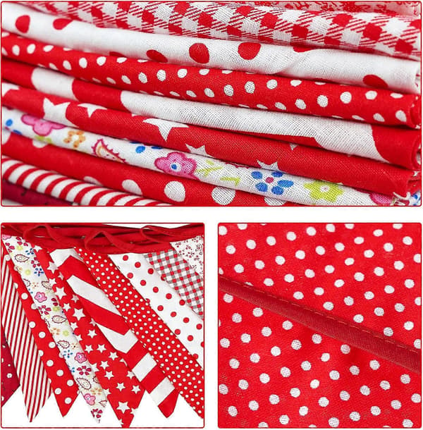 36 stk. blå stoffvimpelbanner, 10 m dobbeltsidig bomullsvimpel, trekantet flaggkrans, blomstervimpel-vimpler for bryllupsbursdagsfester Red