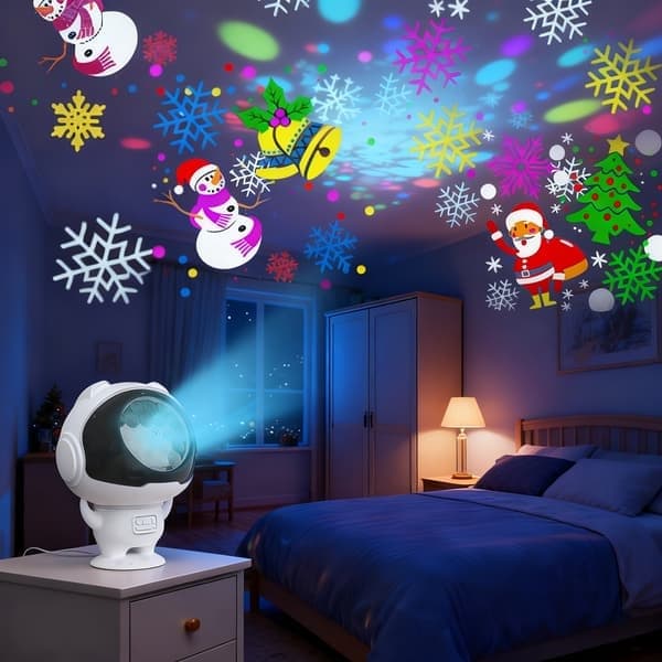 1 st USB-driven LED-projektionslampa med 360° roterande projektor, USB-driven julgran, snögubbe, snöflingor, jultomte, glödande effekt