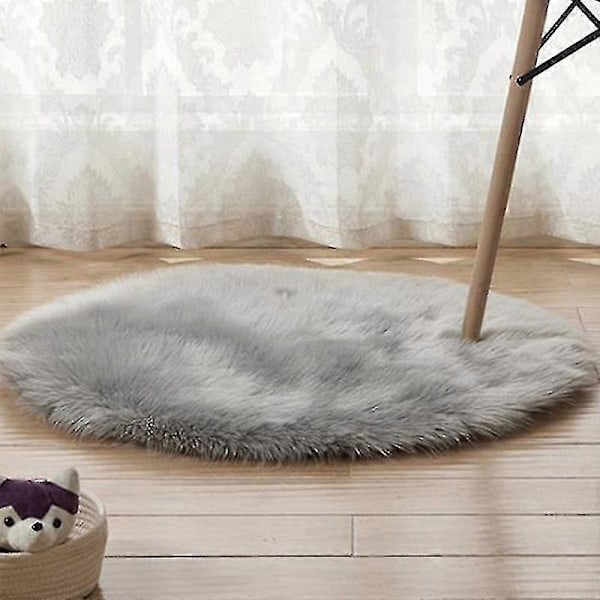Rund Ryamatta Vardagsrum Sovrum Matta Golv Fluffig Matta Light Gray 40cm