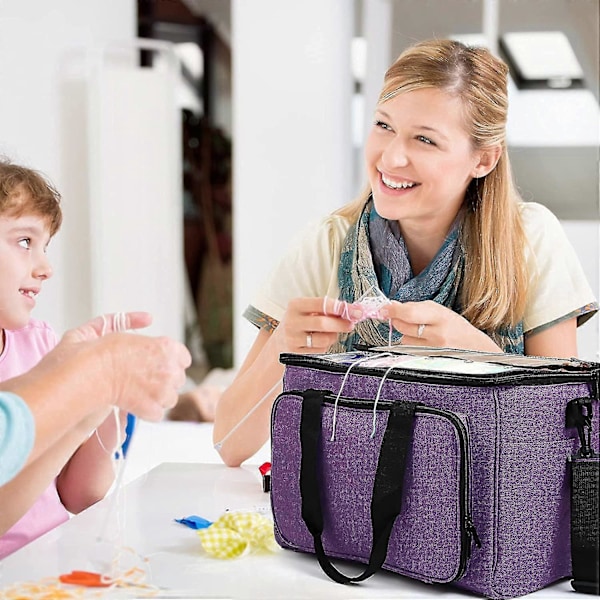 Stickningsväska Garnorganisatör Virkning Tote Organiser, Individuella Fack & Hög Kapacitet Garn Virkning Förvaringsväska, Perfekt För Förvaring av Virkningsnålar