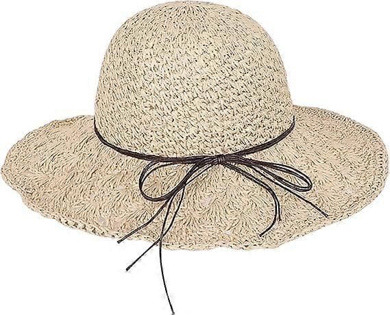 Solhat til kvinder, foldbar stråhat med bred skygge, solhat med sløjfe, justerbar strandhat, elegant bucket hat Beige