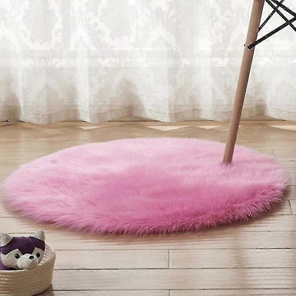 Rund Ryamatta Vardagsrum Sovrum Matta Golv Fluffig Matta Dark Pink 50cm