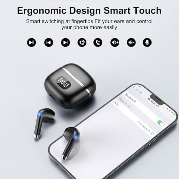 Hovedtelefoner - Bluetooth 5.3 hovedtelefoner med 4 ENC støjreducerende mikrofoner - Dyb bas stereo sort