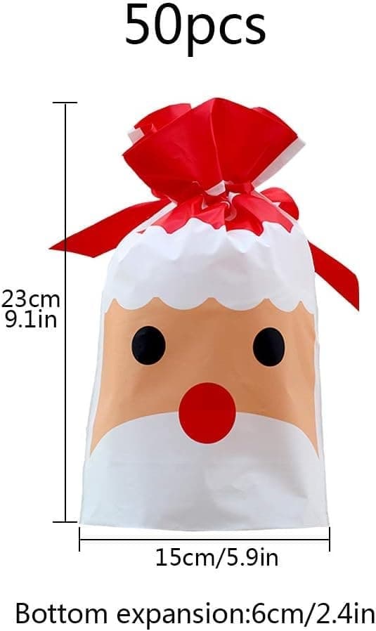 Presentpåsar 50 st Jul Röd Tomte Julinslagning Presentpaket Godispåse Plastmaterial
