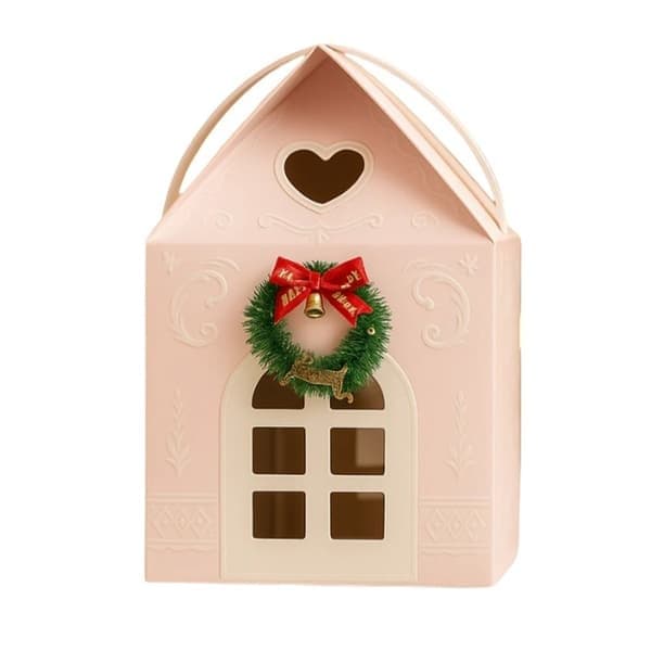 Julunderland Stuga Presentförpackning, Husformad Presentförpackning - Idealiska Presenter och Lyx för Hemmet - Röd Jul Pink