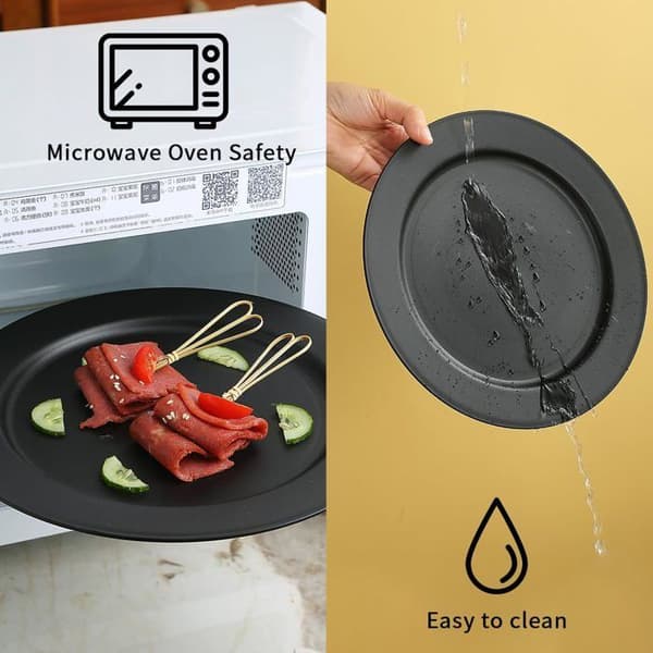 Plastiktallerkener - 8 stk. - 25 cm - Sort - Genanvendelige - Stød- og mikrobølgesikre
