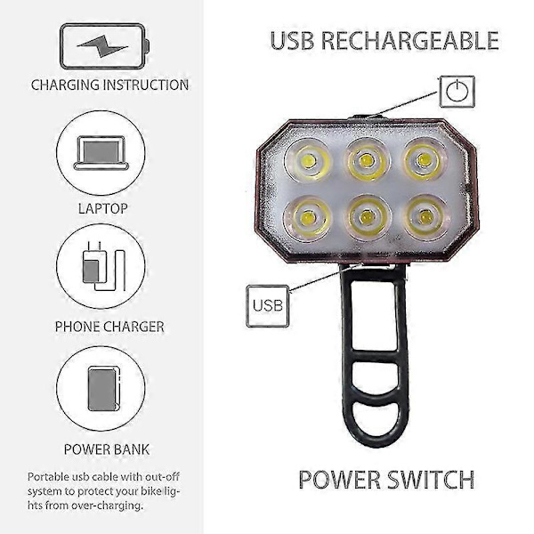 USB oppladbart sykkelyssett Supersterkt frontlys vanntett frontlykt