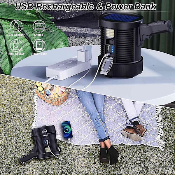 Uppladdningsbar Spotlight, 100000 Lumen Led Spot Lights Handhållen Ficklampa Super Utomhus Solar Spotli (bäst)