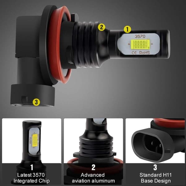 2400 lumen ekstremt lyse, de nyeste H11, H8 og H9 LED tåkelyspærer kun for kjørelys (DRL).