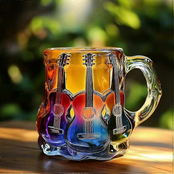 Musikkinstrument-tema kaffekrus i glass med 3D-gitardesign for musikkentusiaster og samlere B