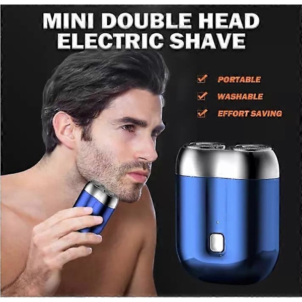 Uusi Mini Kaksipäinen Sähköparranajokone, Unisex Mini Kannettava Sähköparranajokone Blue