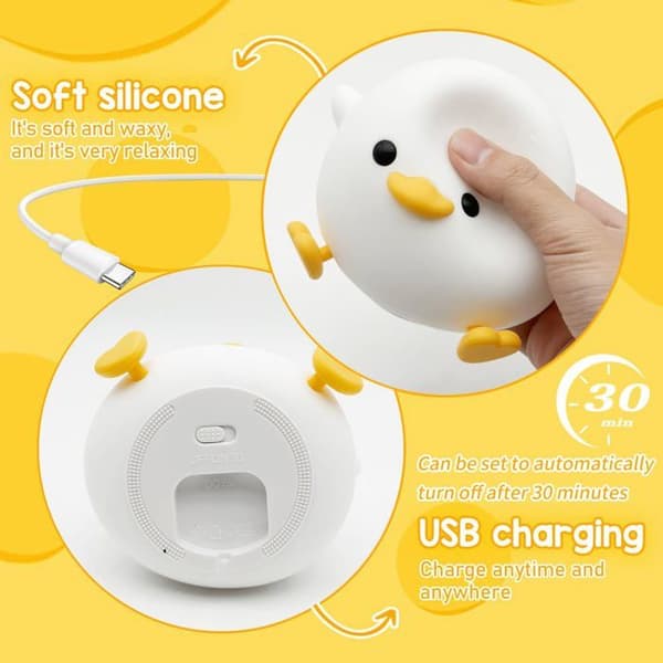 Genopladelig USB-and-natlampe - Sød silikone-natlampe til børn