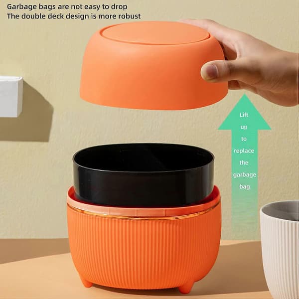 Mini rund skrivbordsbehållare med lock, plast, för hem, kök, badrum, kontor (orange)