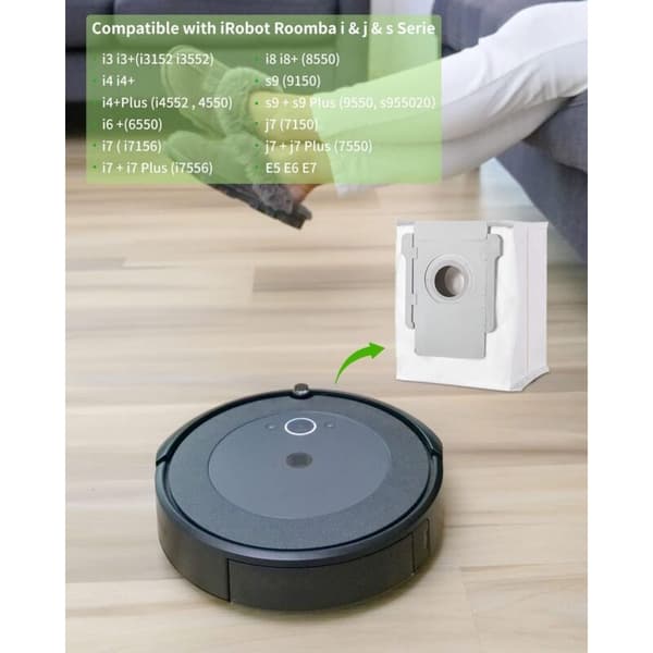 Pakke med 12 kompatible erstatningsposer for iRobot i7 i7+ / i7 Plus E5 E6 E7 S9, støvsugertilbehør for Roomba i7