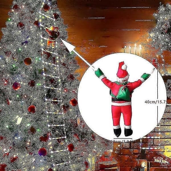 Klättrande tomte på stege med 150 cm LED-lampor, USB & fjärrkontroll