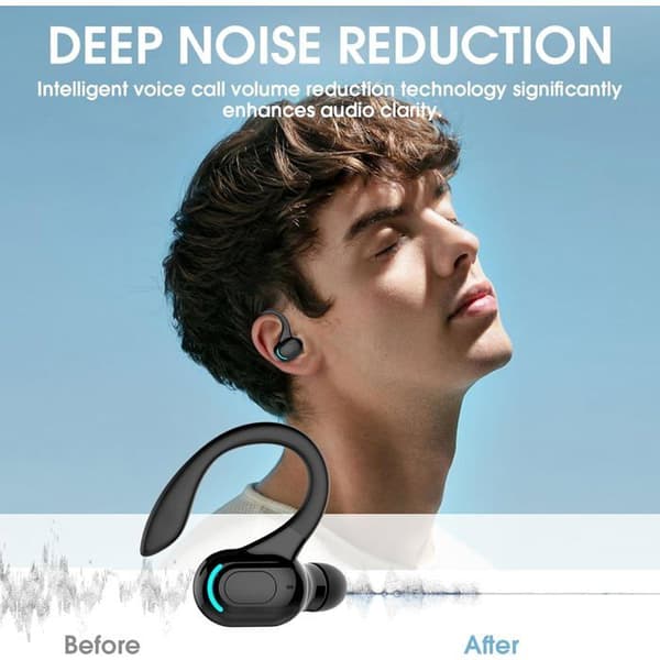 Mono Bluetooth Headset - 1 Stykke - Ørekrog Design - 20-Timers Batterilevetid - Sport og Arbejde - Sort