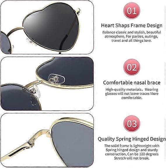 Hjerte Solbriller Kvinder Polariserede Metalramme Trendy Søde Hjerteformede Solbriller UV400 Beskyttelse Black