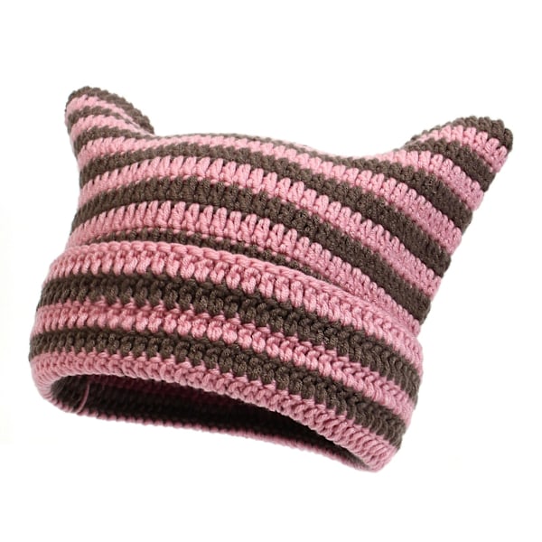 Höst Vinter Utomhus Varma Stickade Mössor Söt Randig Katt Öra Hatt Huvudbonad Ullgarn Stickad Beanies Coffee