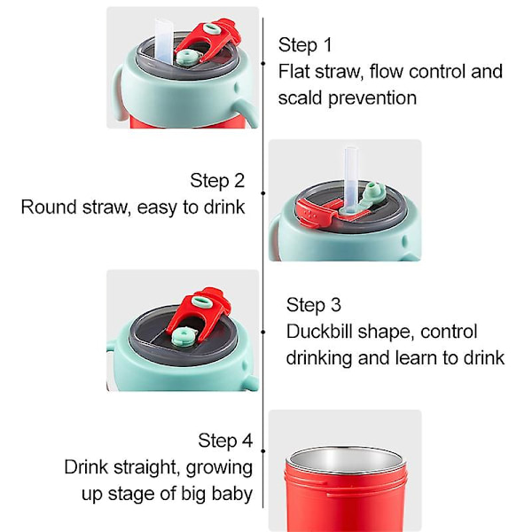 300ml Småbarn Rustfritt Stål Sippy Kopp med Skala, Håndtak Anti-Fall Bærbar Babykopp (Ingen FDA, BPA) Multicolor Red