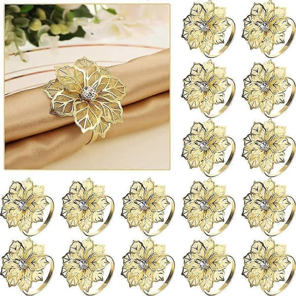 Servettringar, 24-pack servettringar legering ihålig blomma ring servetthållare