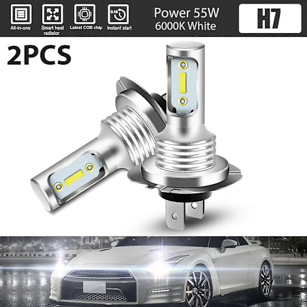 2x H7 LED Strålkastare 6000k Super Vit 110w 8000lm Strålkastarsats