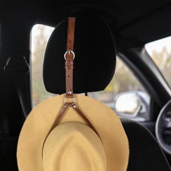 Cowboy Hatteholder - Solhat PU Læder Display Hænger til Bil Nakkestøtte | Bredskygget Hatteholder til Display