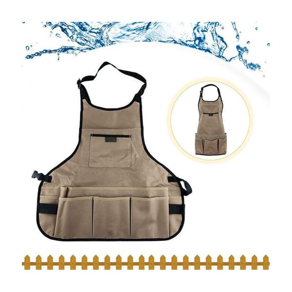 Khaki Justerbart Oxford-stoff Hageforkle med Lommer, Multifunksjonelt, Vanntett, for Snekker, Gartnere, Kvinner, Menn, Voksne (Tykt)