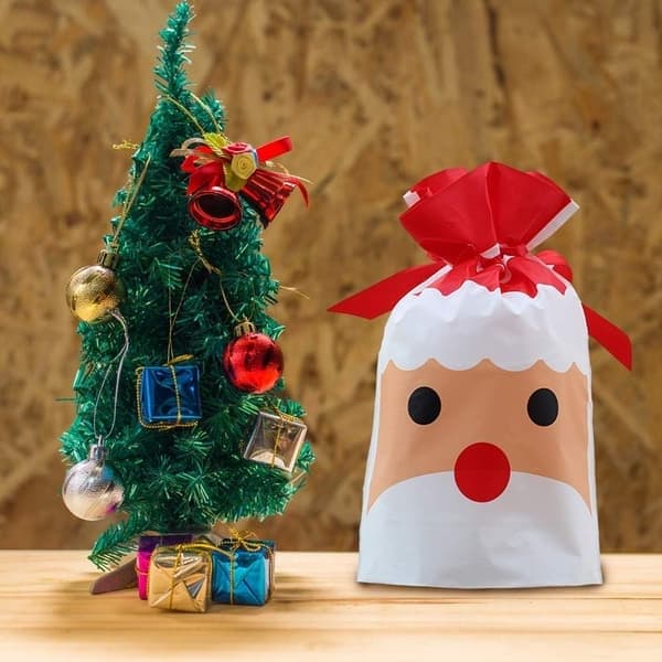 Presentpåsar 50 st Jul Röd Tomte Julinslagning Presentpaket Godispåse Plastmaterial