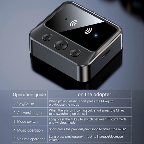 3.5 AUX Lydadapter RCA TF/U-Disk FM Mic Trådløs Transceiver LED-Display