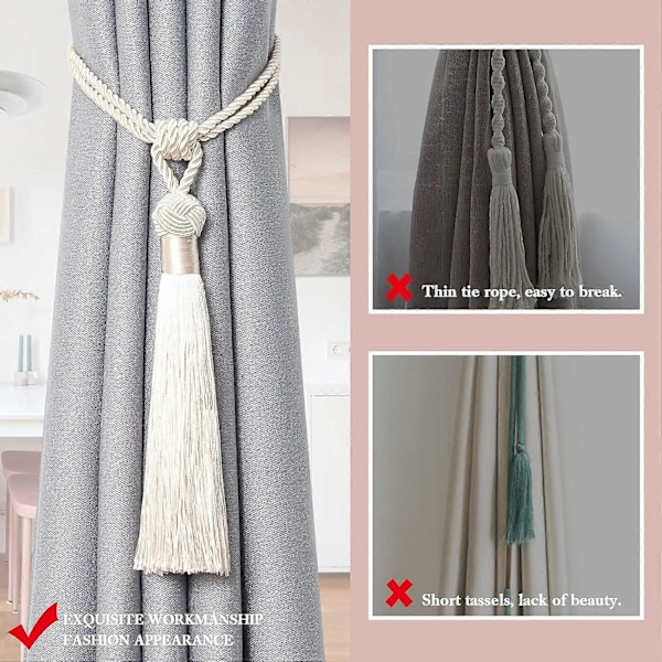 lly 2 kpl Pitkät Hapsunauhat Verhoille Käsintehdyt Punotut Köysisolmut Verhojen Kiinnikkeet Eurooppalaiseen Tyyliin Koristeelliset Verhonpidikkeet Kotiin ja Toimistoon Tuulta Vastaan Beige 4 Pack