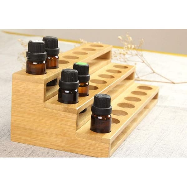 Förvaringsställ för eteriska oljor, 3 hyllplan för 30 ml flaskor, bambuträ