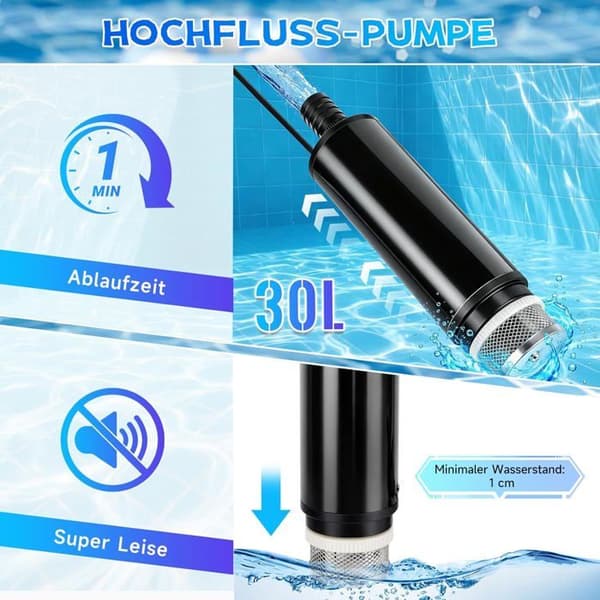 Dykpumpe - 1 enhed - Til Bosch 18V batteri - Flowhastighed 30 L/min - Have, Pool, Camping - Kompakt