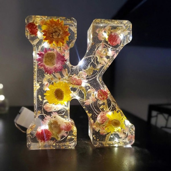 Blomster Resin Natlampe, Pressede Blomster Resin Bogstaver m/ LED Lys Gave til Hende - Yvan K