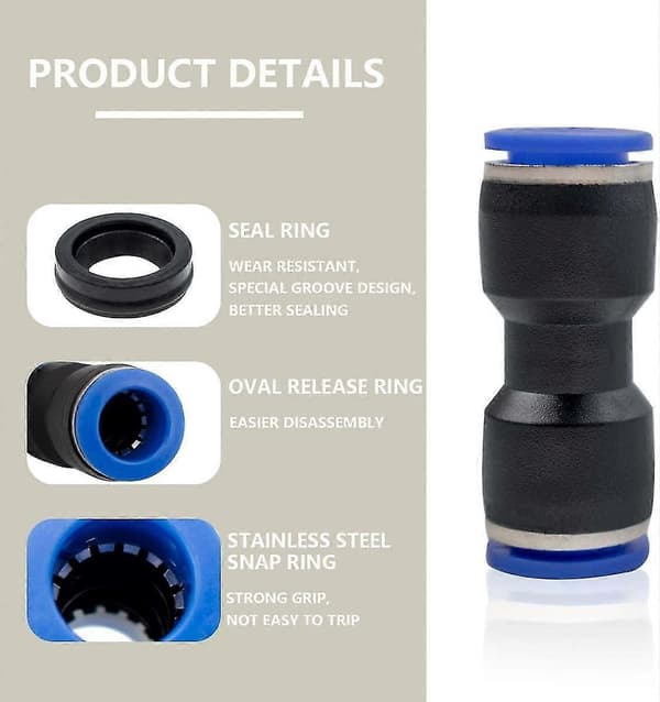 12 st 4 mm Rak Push In Connect Pneumatisk Koppling, 2-vägs Snabbkoppling Pu Luftledningsadapter