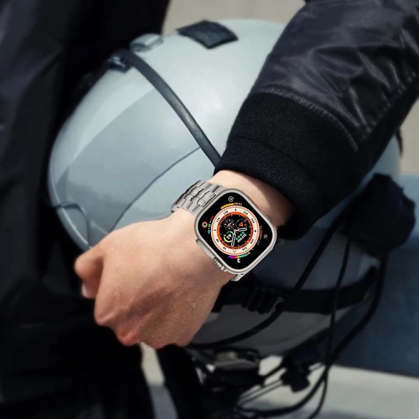 Apple Watch Ultra -hihna 49 mm, 45 mm, 44 mm, 42 mm -sarjoille miehille, Metalliset rannekkeet iWatchille, miesten ruostumattomasta teräksestä valmistettu ranneke Silver 38/40/41mm
