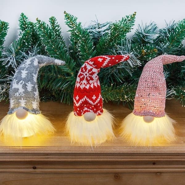 5 Stykker Julemandsornamenter, Julepynt Dukker, Julemandsdekoration med LED-lys, Julealfedukke