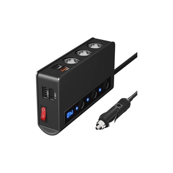 Billader Sigarettenner Splitter Base 180W Sigarettenneradapter med 4 USB-porter, Separat Bryter, Spenningsindikator