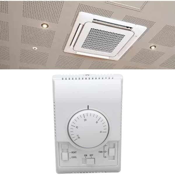 Central luftkonditioneringstermostat med mekanisk kontrollbrytare, 110-220V. 14 x 10 x 5 cm