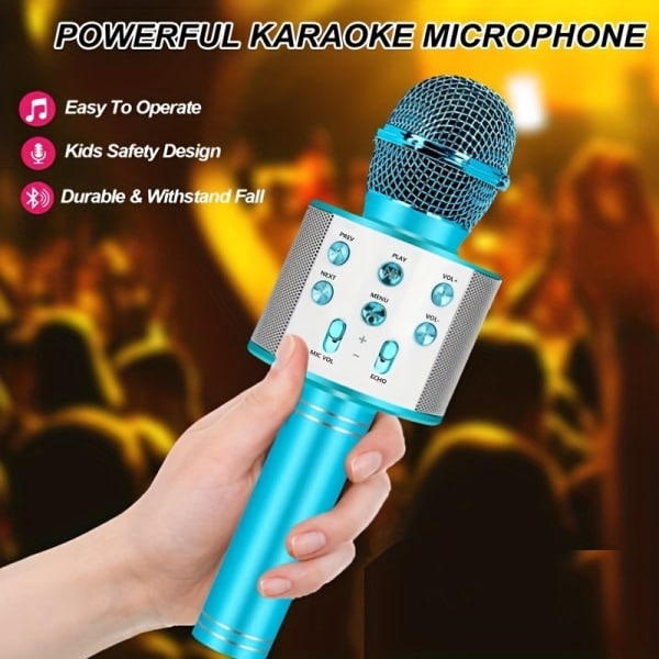 Trådlös BT Karaoke Mikrofon, Bärbar Mikrofon Utomhus Hem Liten Högtalare blå