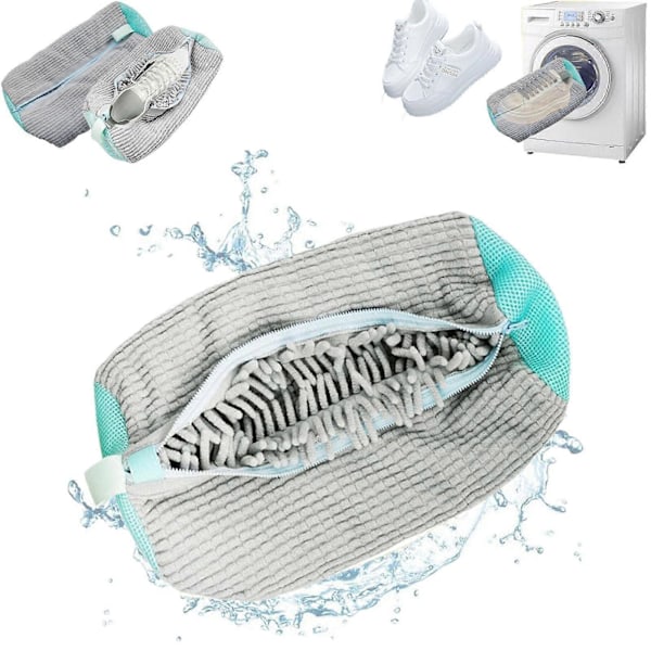 Skopose for vaskemaskin, vaskepose for sko for vaskemaskin og tørketrommel, gjenbrukbar skopose for alle skotyper Grey 2 PCS