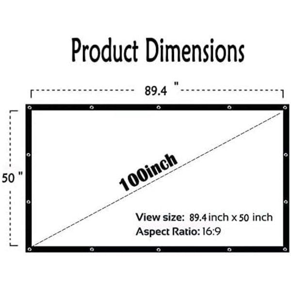 100 tum Projektorduk 16:9 HD Vikbar för Hemmabio Cinema Inomhus Utomhus