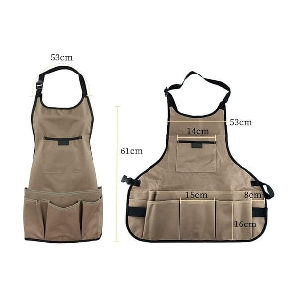 Khaki Justerbart Oxford-stoff Hageforkle med Lommer, Multifunksjonelt, Vanntett, for Snekker, Gartnere, Kvinner, Menn, Voksne (Tykt)